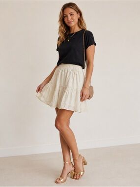 Elan Cream Fine Gold Shimmer Threads Summer MiniSkirt Ladies Coquette Medium